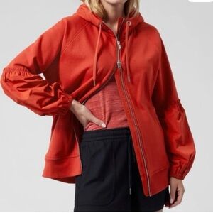 Athleta On My Way eyelet sleeve zip front hoodie size small